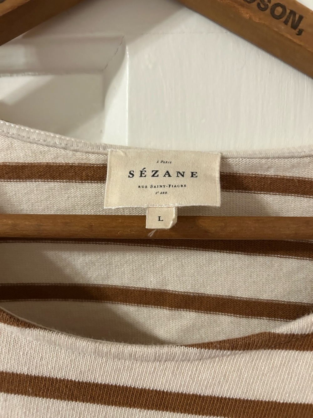 Sézane Striped Button-Shoulder Boatneck Top - ecru and camel - Picture 2 of 5